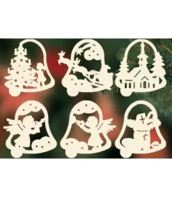 6 Clochettes De Noël En Bois Avec Motifs - Set N° 19