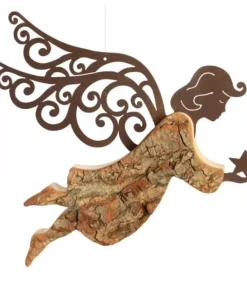 Ange De Noël A Suspendre En Metal Et Ecorce, 18 Cm