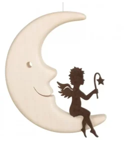 Ange Metal Assis Sur Une Lune, 12 Cm