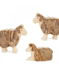 Animaux En Bois Pour Crèche De Noël, Trois Moutons 5 Cm