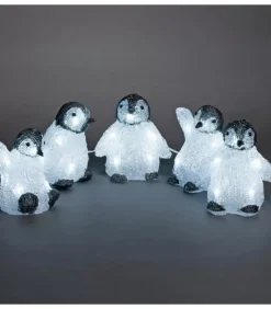 Bebes Pingouins Lumineux Led En Acrylique, 12,5 Cm