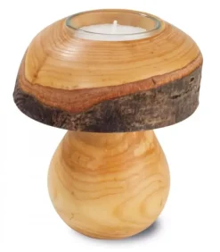 Bougeoir En Bois, Champignon 12 Cm