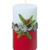 Bougie Décorative De Noël, Blanc Rouge, 12 Cm