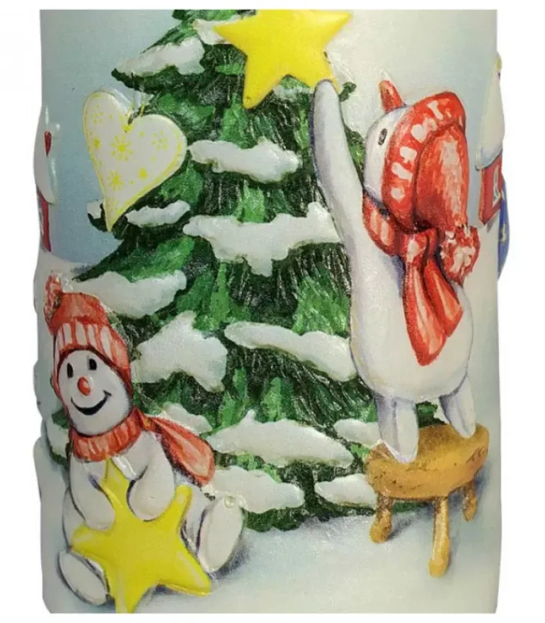 Bougie Décorative De Noël, Motif Vintage Bonhommes De Neige Et Sapin