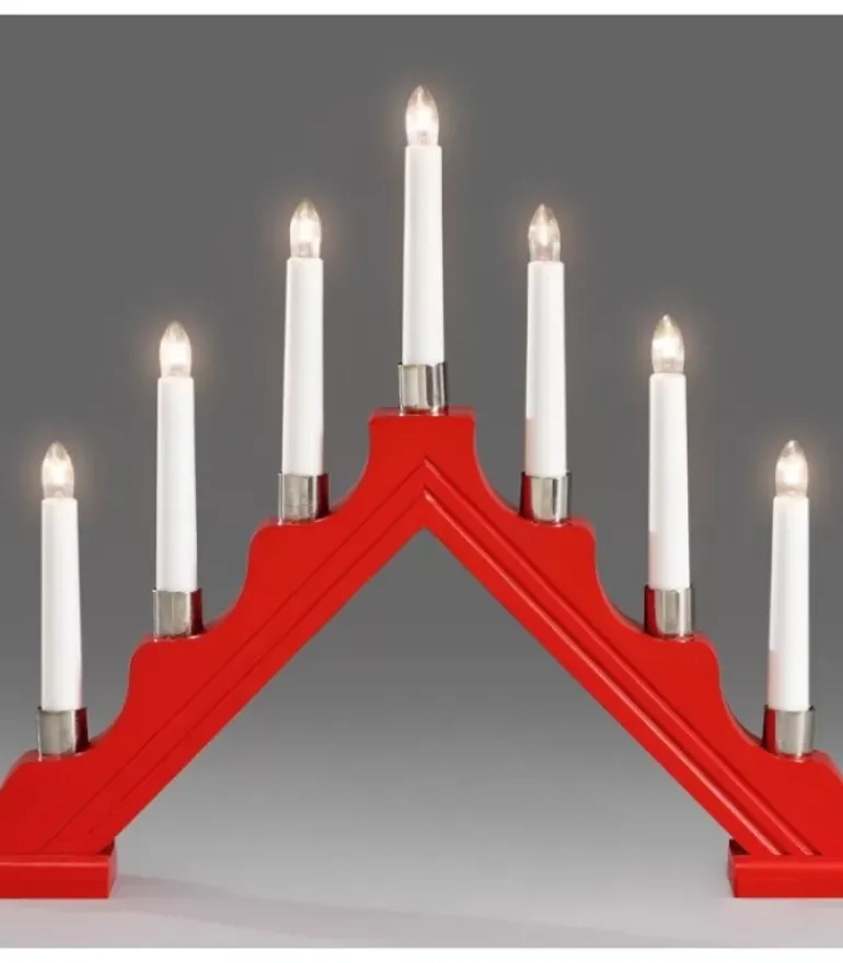 Chandelier À 7 Branches En Bois, Rouge