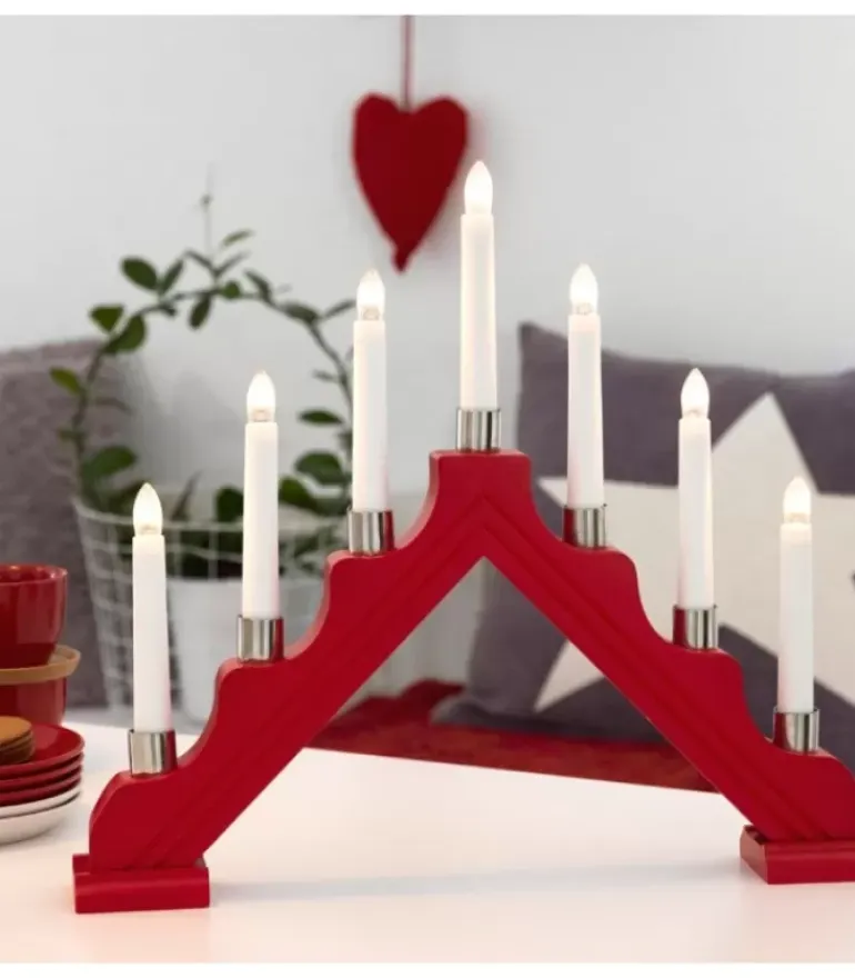 Chandelier À 7 Branches En Bois, Rouge