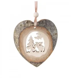 Coeur En Bois A Suspendre Motif Cisele Elan, 7 Cm