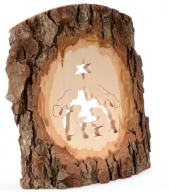 Crèche A Poser En Ecorce De Bois, 18 Cm