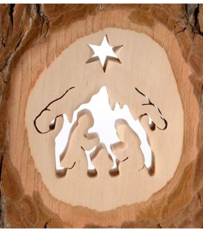 Crèche A Poser En Ecorce De Bois, 11 Cm