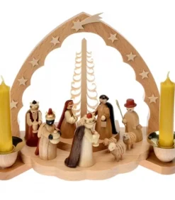 Crèche De Noël En Bois Avec Bougeoir 18 Cm