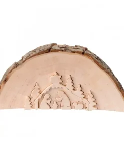 Crèche De Noël En Relief, Taillee Dans Un Rondin De Bois, 12 Cm