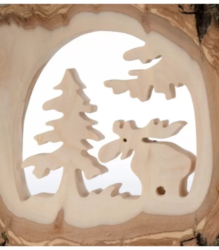 Déco Bois En Ecorce, Motif Elan Dans La Foret, 18 Cm