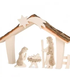 Etable De Bethleem Avec Figurines En Ecorce, 17 Cm