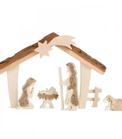 Etable De Bethleem Avec Figurines En Ecorce, 12,5 Cm