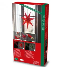 Etoile Lumineuse 7 Branches En Papier Velours Rouge A Suspendre, 60 Cm