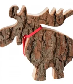 Grand Elan En Bois Avec Noeud Rouge 18 Cm