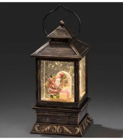 Lanterne De Noël À Neige A Led Avec Père Noël Et Enfants, 22 Cm