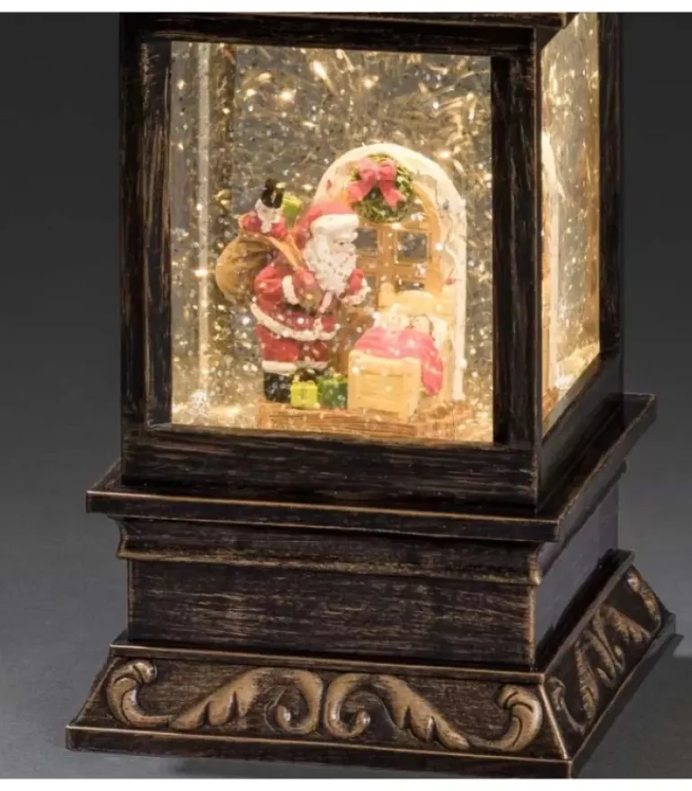 Lanterne De Noël À Neige A Led Avec Père Noël Et Enfants, 22 Cm