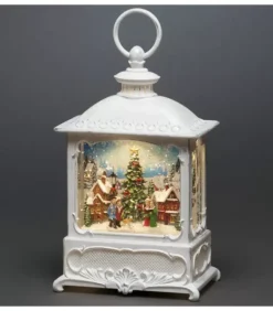 Lanterne De Noël Blanche, Village De Noël Avec Sapin