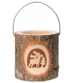 Lanterne Photophore En Bois, Cerf En Foret