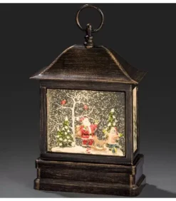 Lanterne Père Noël Sous LÀ Neige Avec Enfant, 25 Cm