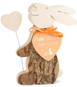 Lapin En Bois Avec Coeur, 10 Cm