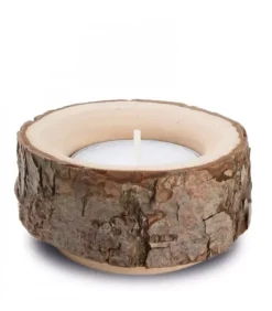 Lot De 3 Bougeoirs En Bois Avec Ecorce, 9 Cm