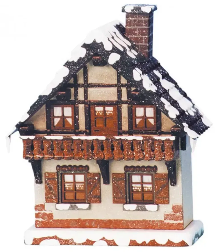 Maison Eclairee Pour Village De Noël Miniature Winterkinder, Maison Avec Balcon