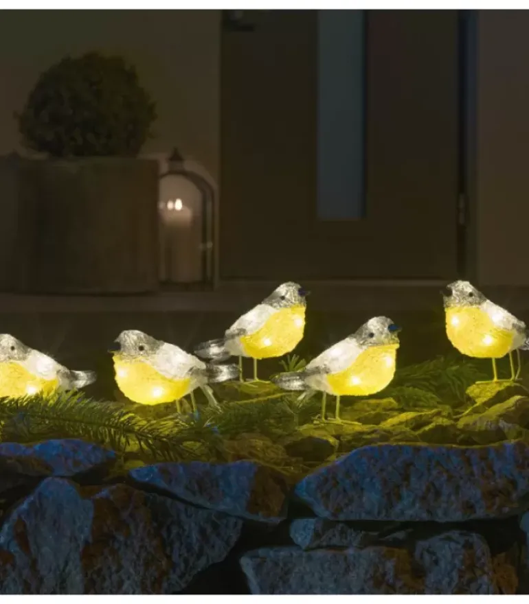 Oiseaux Lumineux Led En Acrylique, 5 Chardonnerets