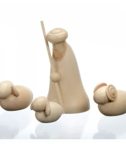 Personnage En Bois, Le Berger Et Ses Moutons, 12 Cm
