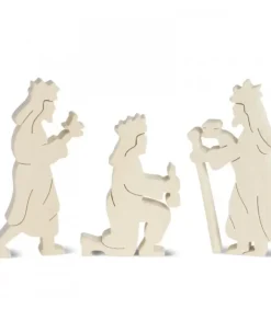 Personnages De Crèche, Rois Mages Bois Naturel, 10 Cm