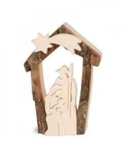 Petite Crèche De Noël En Ecorce 7,5 Cm, Avec Nativite En Bois D'Erable