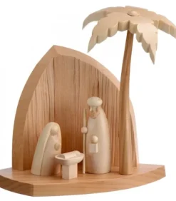 Petite Crèche Moderne En Bois Avec Un Palmier Et La Nativite
