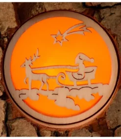 Photophore En Bois, 1 Motif Père Noël Et Traineau