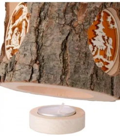 Photophore Rondin De Bois, Avec 3 Motifs, Crèche, Anges Et Bonhomme De Neige