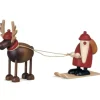 Père Noël En Bois Sur Ski Et Renne