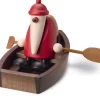Père Noël En Bois Sur Une Barque