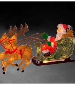 Père Noël Lumineux Avec Rennes Et Traineau