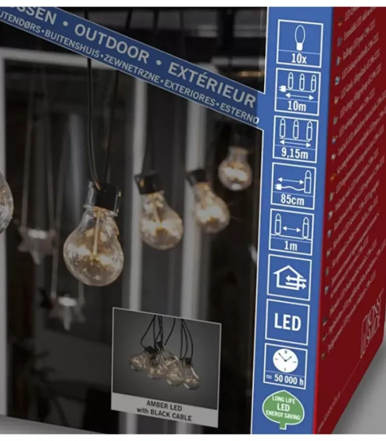 Rallonge 10 M Pour Guirlande Lumineuse De Terrasse, 10 Ampoules Ambrees