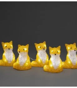 Renards Lumineux Acryliques Led Assis, Lot De 5, 12 Cm