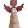 Statuette Ange En Bois Avec Coeur Et Ailes Metal, 26 Cm
